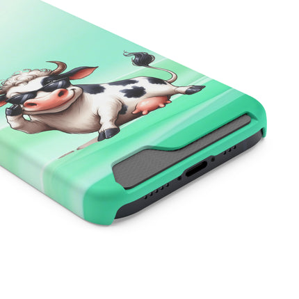 EnchantGuard Phone Case with Card Holder: Style Meets Functionality - Cow