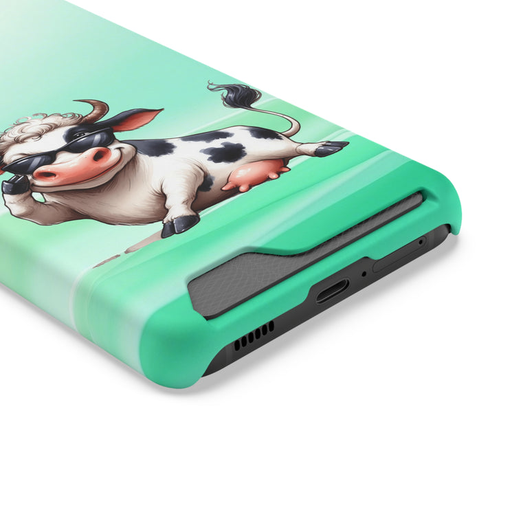 EnchantGuard Phone Case with Card Holder: Style Meets Functionality - Cow