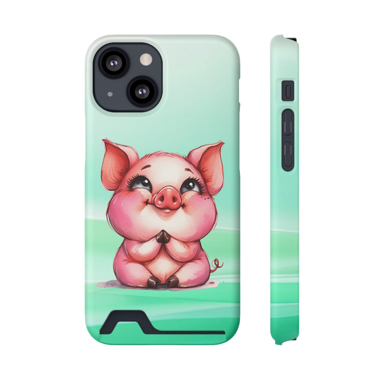 EnchantGuard Phone Case with Card Holder: Style Meets Functionality - Pig