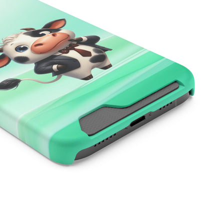 EnchantGuard Phone Case with Card Holder: Style Meets Functionality - Cow