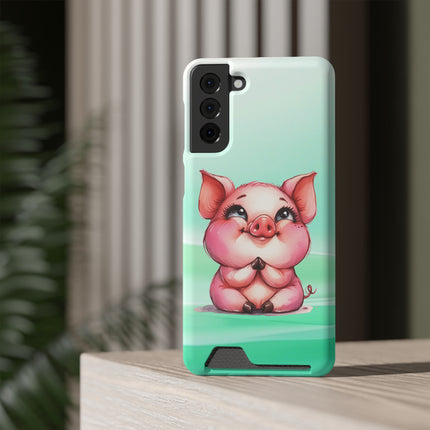 EnchantGuard Phone Case with Card Holder: Style Meets Functionality - Pig