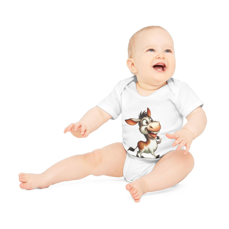 SnuggleNest Organic Baby Bodysuit (Short Sleeves) Donkey