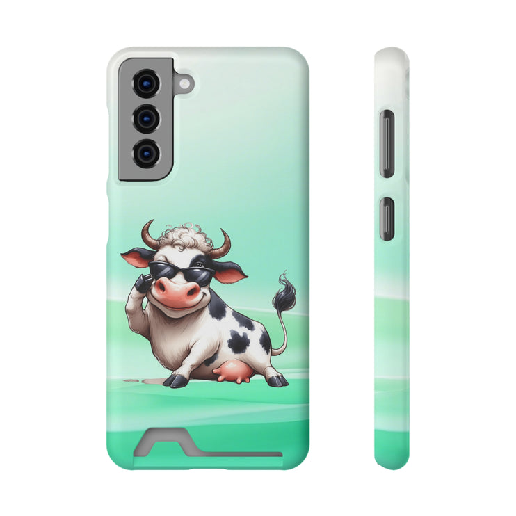 EnchantGuard Phone Case with Card Holder: Style Meets Functionality - Cow