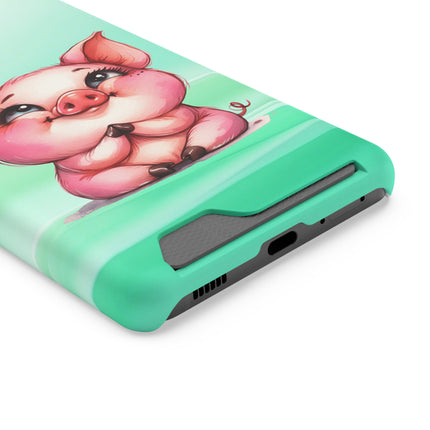 EnchantGuard Phone Case with Card Holder: Style Meets Functionality - Pig