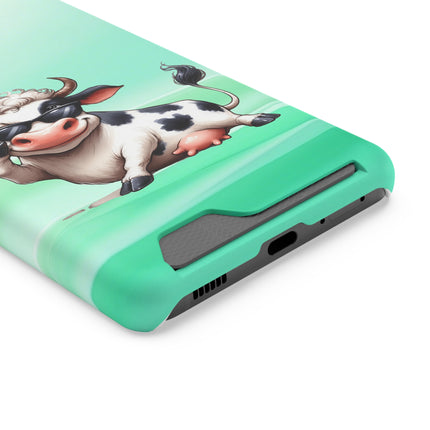 EnchantGuard Phone Case with Card Holder: Style Meets Functionality - Cow