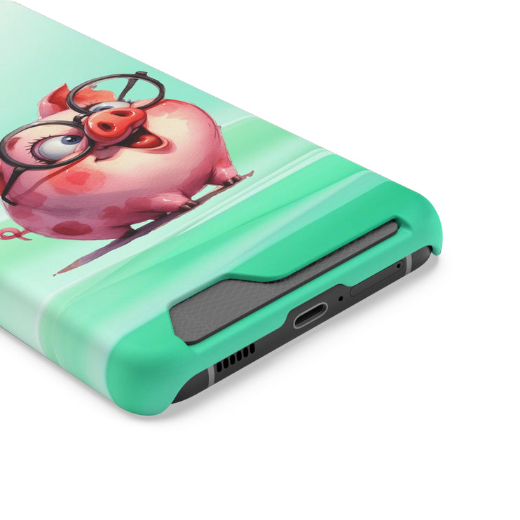 EnchantGuard Phone Case with Card Holder: Style Meets Functionality - Pig