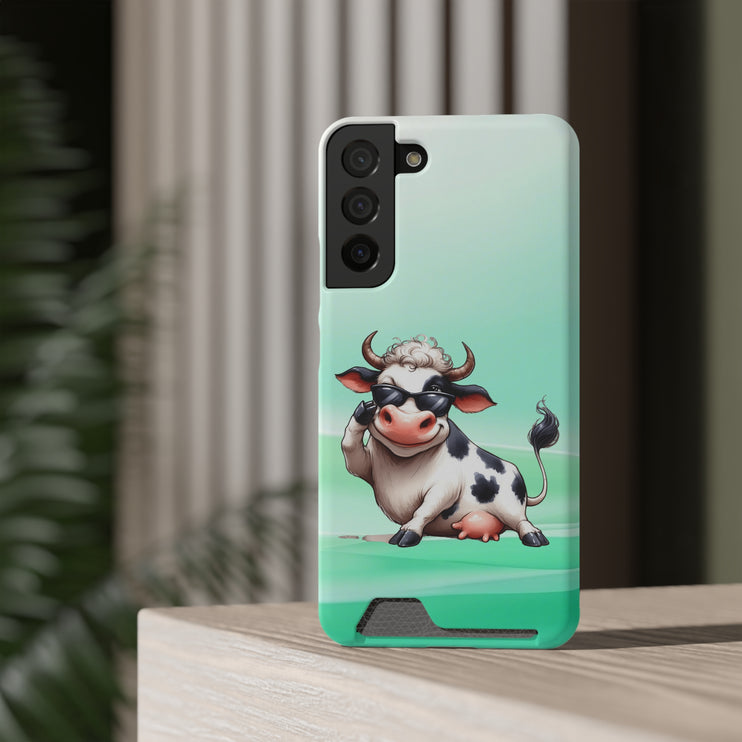 EnchantGuard Phone Case with Card Holder: Style Meets Functionality - Cow