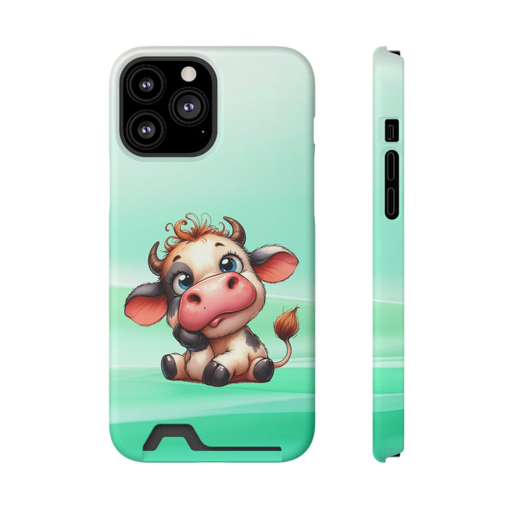 EnchantGuard Phone Case with Card Holder: Style Meets Functionality - Cow