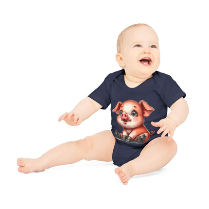 SnuggleNest Organic Baby Bodysuit (Short Sleeves) Pig