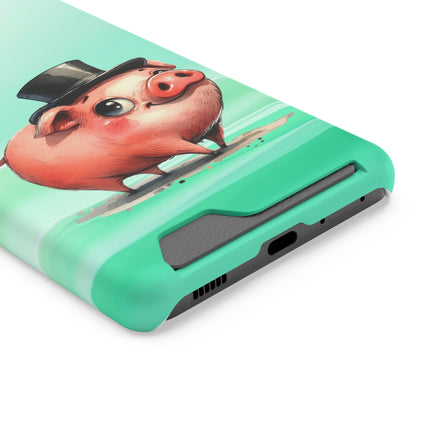 EnchantGuard Phone Case with Card Holder: Style Meets Functionality - Pig