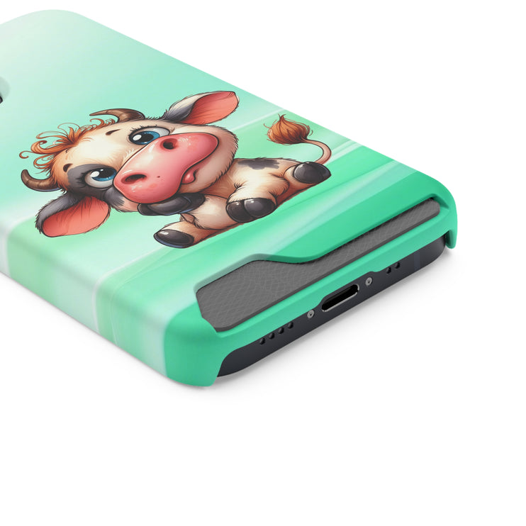 EnchantGuard Phone Case with Card Holder: Style Meets Functionality - Cow