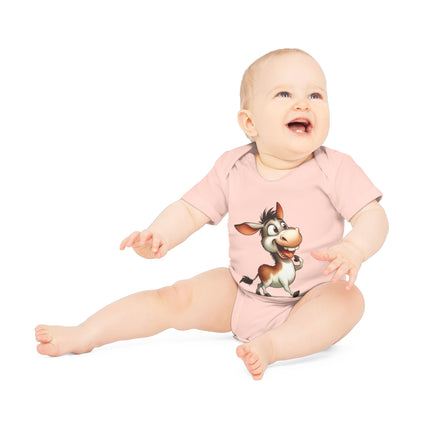 SnuggleNest Organic Baby Bodysuit (Short Sleeves) Donkey