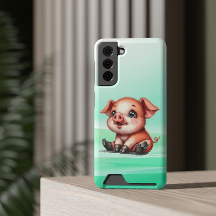 EnchantGuard Phone Case with Card Holder: Style Meets Functionality - Pig