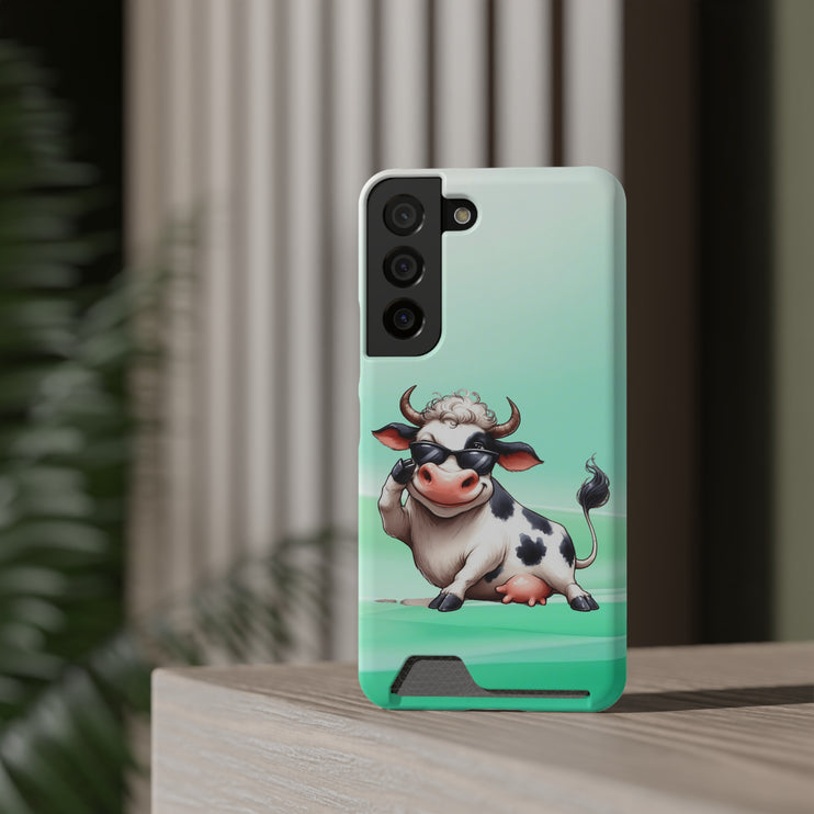 EnchantGuard Phone Case with Card Holder: Style Meets Functionality - Cow