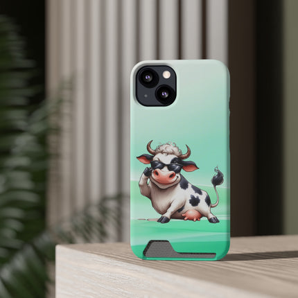 EnchantGuard Phone Case with Card Holder: Style Meets Functionality - Cow