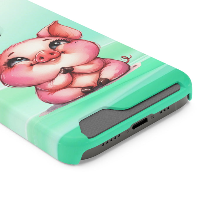 EnchantGuard Phone Case with Card Holder: Style Meets Functionality - Pig