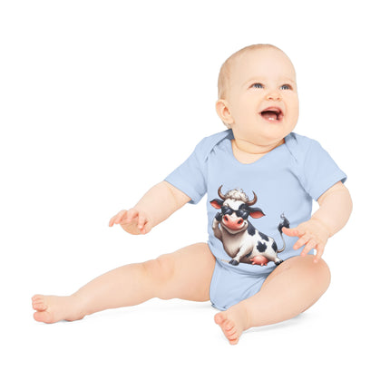 SnuggleNest Organic Baby Bodysuit (Short Sleeves) Cow