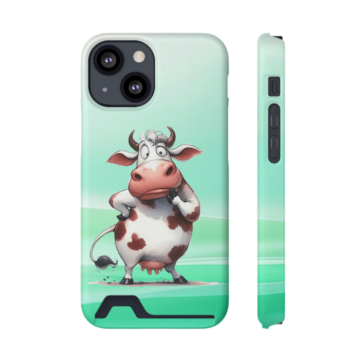 EnchantGuard Phone Case with Card Holder: Style Meets Functionality - Cow