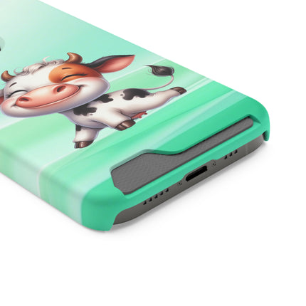 EnchantGuard Phone Case with Card Holder: Style Meets Functionality - Cow