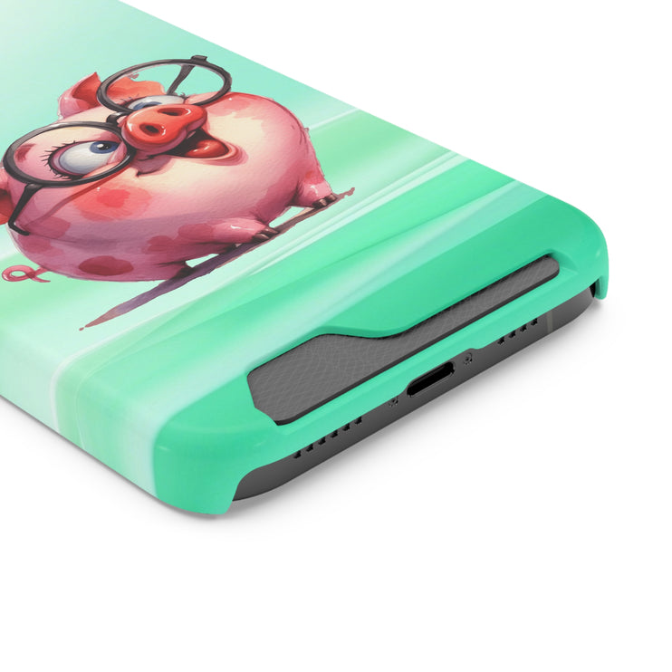 EnchantGuard Phone Case with Card Holder: Style Meets Functionality - Pig