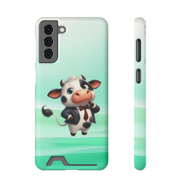 EnchantGuard Phone Case with Card Holder: Style Meets Functionality - Cow