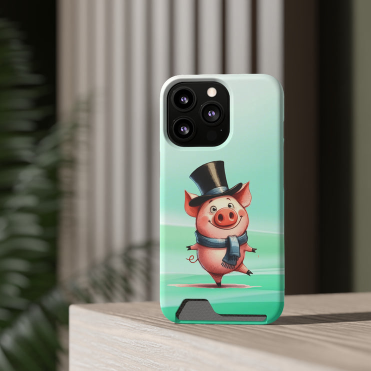 EnchantGuard Phone Case with Card Holder: Style Meets Functionality - Pig