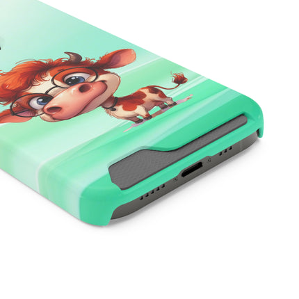 EnchantGuard Phone Case with Card Holder: Style Meets Functionality - Cow