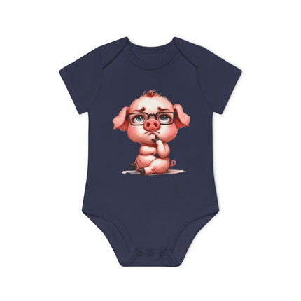 SnuggleNest Organic Baby Bodysuit (Short Sleeves) Pig