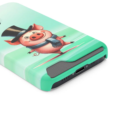 EnchantGuard Phone Case with Card Holder: Style Meets Functionality - Pig