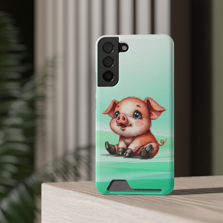 EnchantGuard Phone Case with Card Holder: Style Meets Functionality - Pig