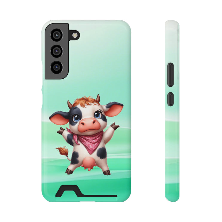 EnchantGuard Phone Case with Card Holder: Style Meets Functionality - Cow