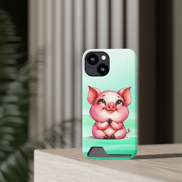 EnchantGuard Phone Case with Card Holder: Style Meets Functionality - Pig