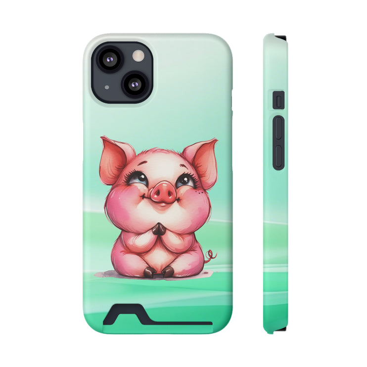 EnchantGuard Phone Case with Card Holder: Style Meets Functionality - Pig