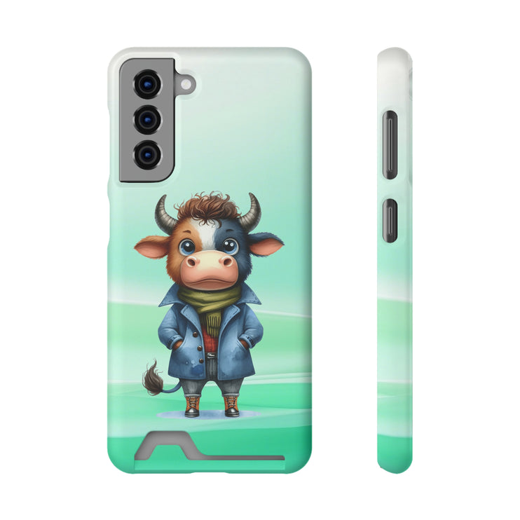 EnchantGuard Phone Case with Card Holder: Style Meets Functionality - Cow