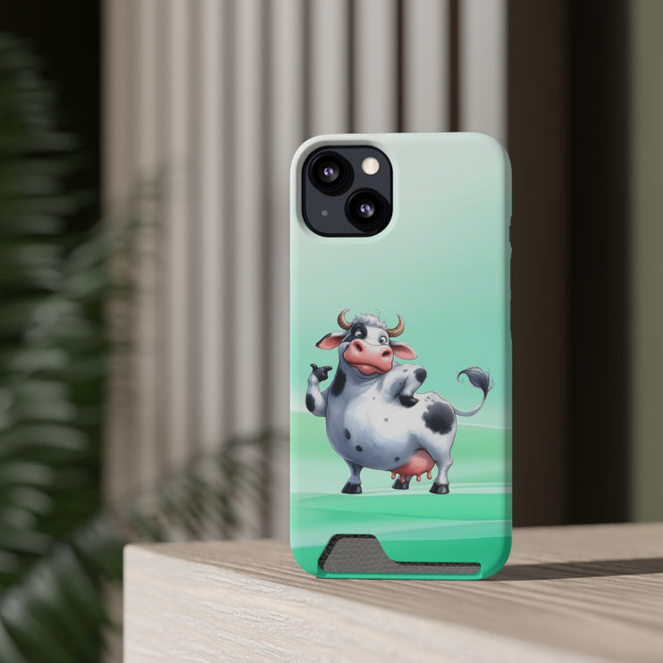 EnchantGuard Phone Case with Card Holder: Style Meets Functionality - Cow