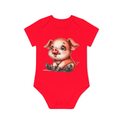 SnuggleNest Organic Baby Bodysuit (Short Sleeves) Pig