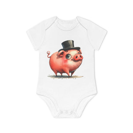 SnuggleNest Organic Baby Bodysuit (Short Sleeves) Pig