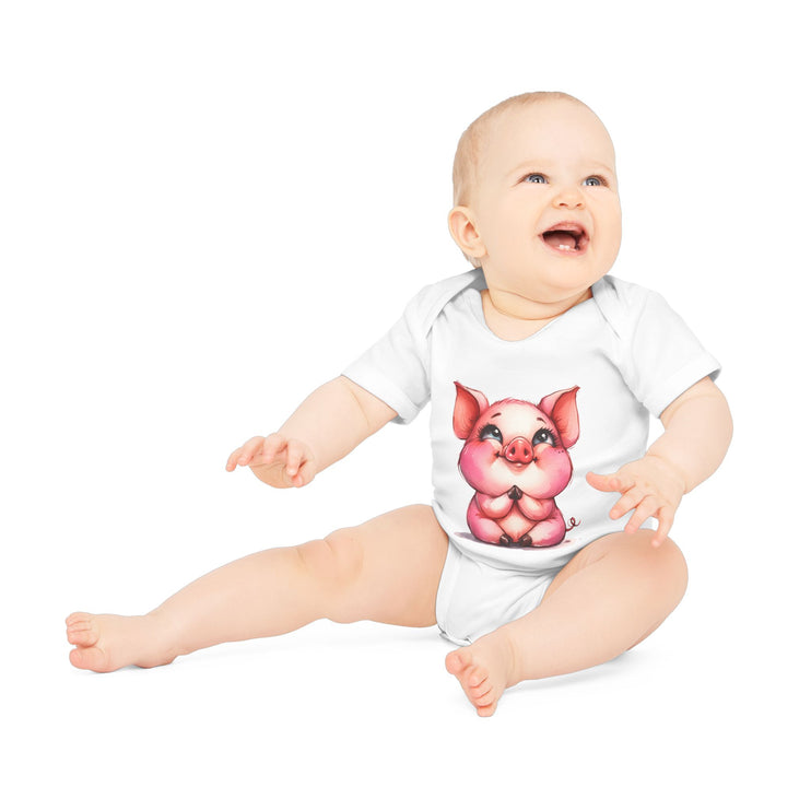 SnuggleNest Organic Baby Bodysuit (Short Sleeves) Pig