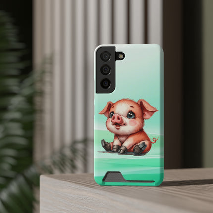 EnchantGuard Phone Case with Card Holder: Style Meets Functionality - Pig