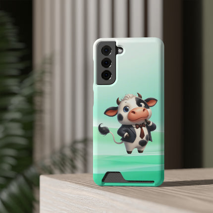 EnchantGuard Phone Case with Card Holder: Style Meets Functionality - Cow