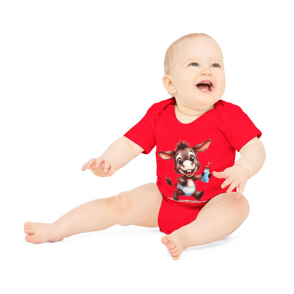 SnuggleNest Organic Baby Bodysuit (Short Sleeves) Donkey