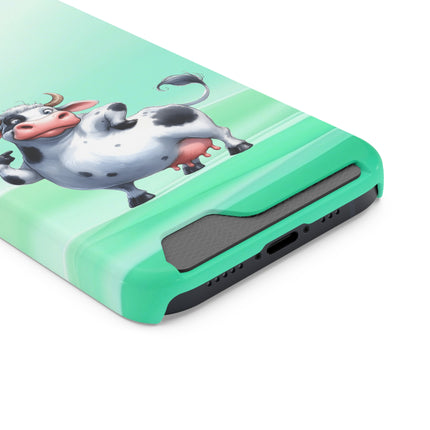 EnchantGuard Phone Case with Card Holder: Style Meets Functionality - Cow