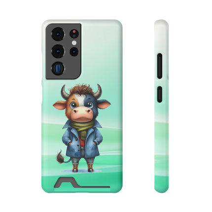 EnchantGuard Phone Case with Card Holder: Style Meets Functionality - Cow