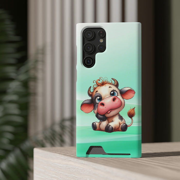 EnchantGuard Phone Case with Card Holder: Style Meets Functionality - Cow