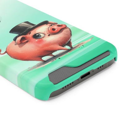 EnchantGuard Phone Case with Card Holder: Style Meets Functionality - Pig