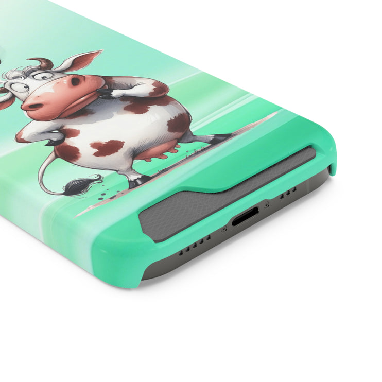 EnchantGuard Phone Case with Card Holder: Style Meets Functionality - Cow