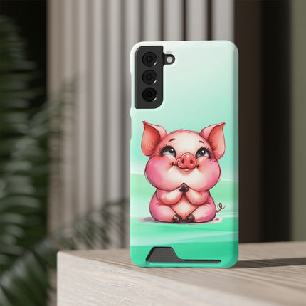 EnchantGuard Phone Case with Card Holder: Style Meets Functionality - Pig