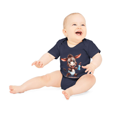 SnuggleNest Organic Baby Bodysuit (Short Sleeves) Donkey