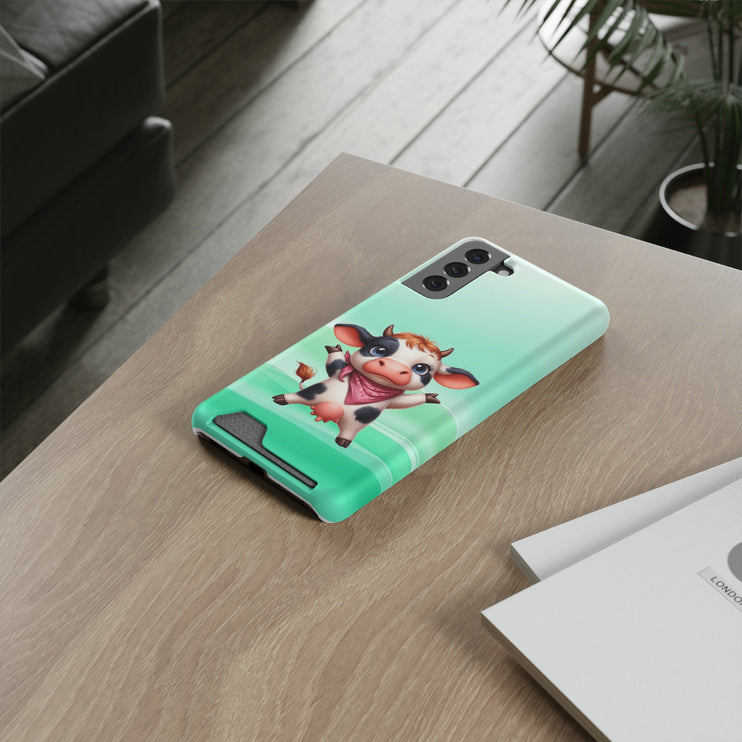 EnchantGuard Phone Case with Card Holder: Style Meets Functionality - Cow