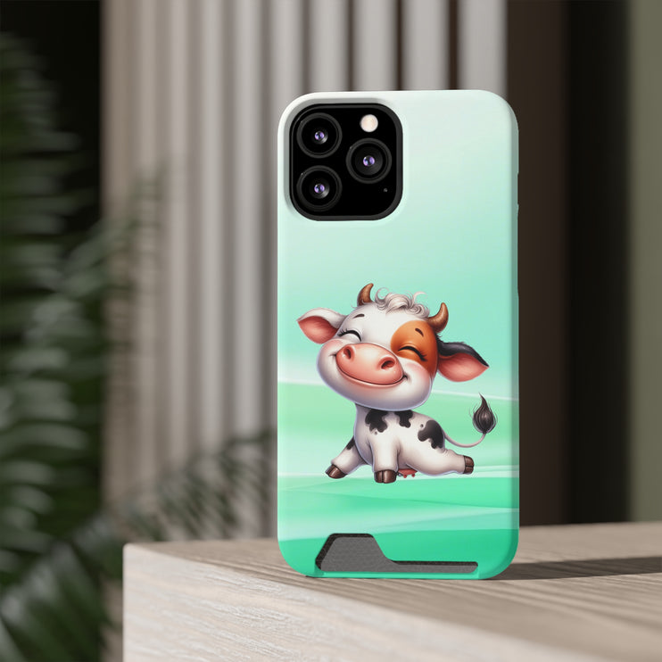 EnchantGuard Phone Case with Card Holder: Style Meets Functionality - Cow